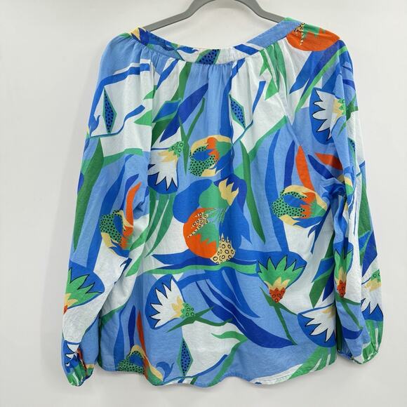 Jude Connally Lilith Printed Blouse Sz M Blue Tropical Floral Beach Cotton $148 - Picture 4 of 12